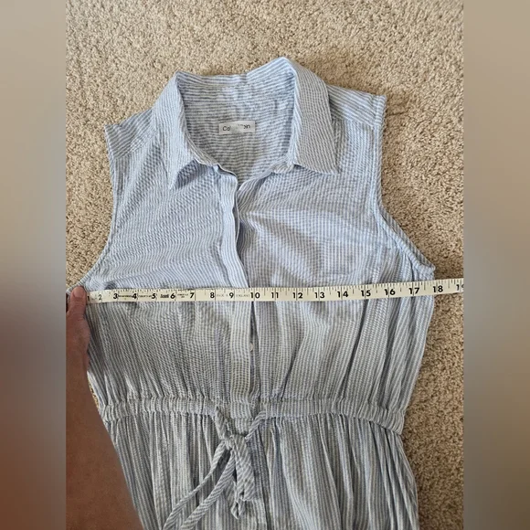 Calvin Klein Size 10 Womens Linen Blend Blue White Striped Sleeveless Dress - Picture 5 of 8